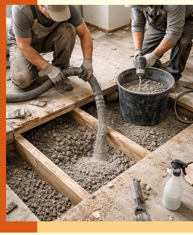 Заполнение пустот пола в Нижнеудинске полиуретаном и пенополистиролом